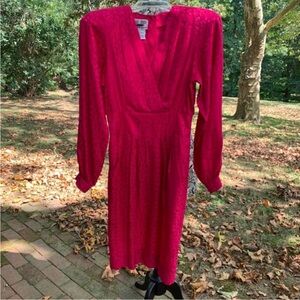 Vintage 1980s Maggy London Silk Dress Size 4 Magenta Long Sleeve Dress (C36)